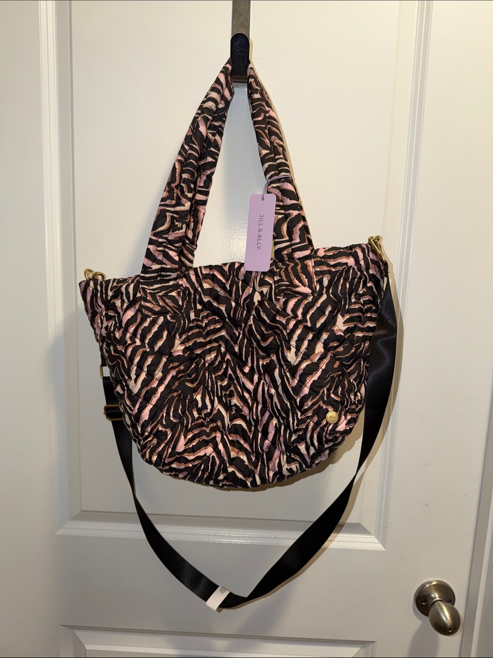 Women’s Quilted Zebra-Print Tote Bag in Black and Pink